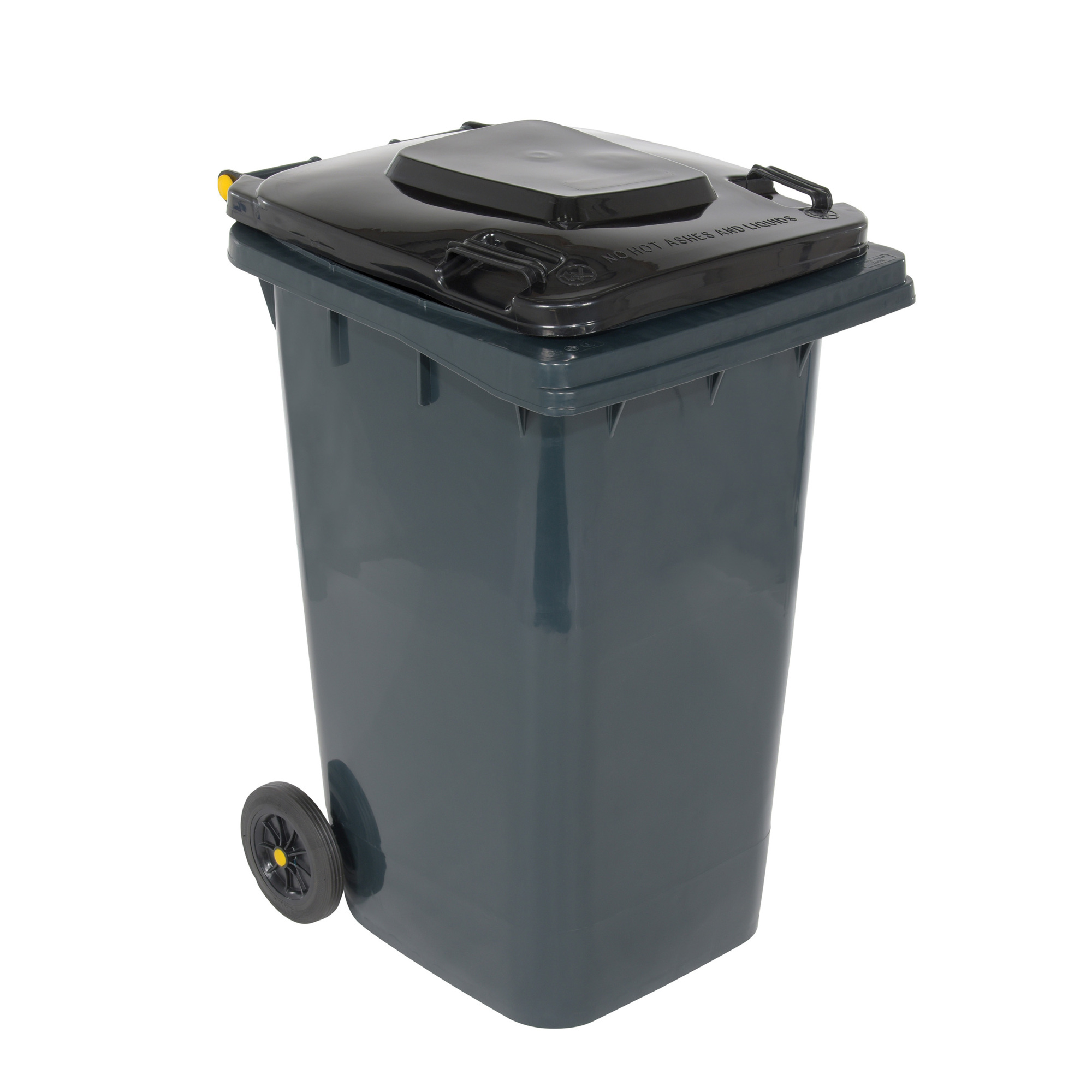 Vestil Polyethylene Trash Can - 64 Gal Capacity, Gray, Hinged Lid, Wheels, Model# TH-64-GY